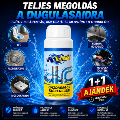 WildTornado – Erőteljes Lefolyótisztító Por 🧽 | 2 az 1-ben: Megszünteti a Dugulást és Tisztít – Csak Ma!
