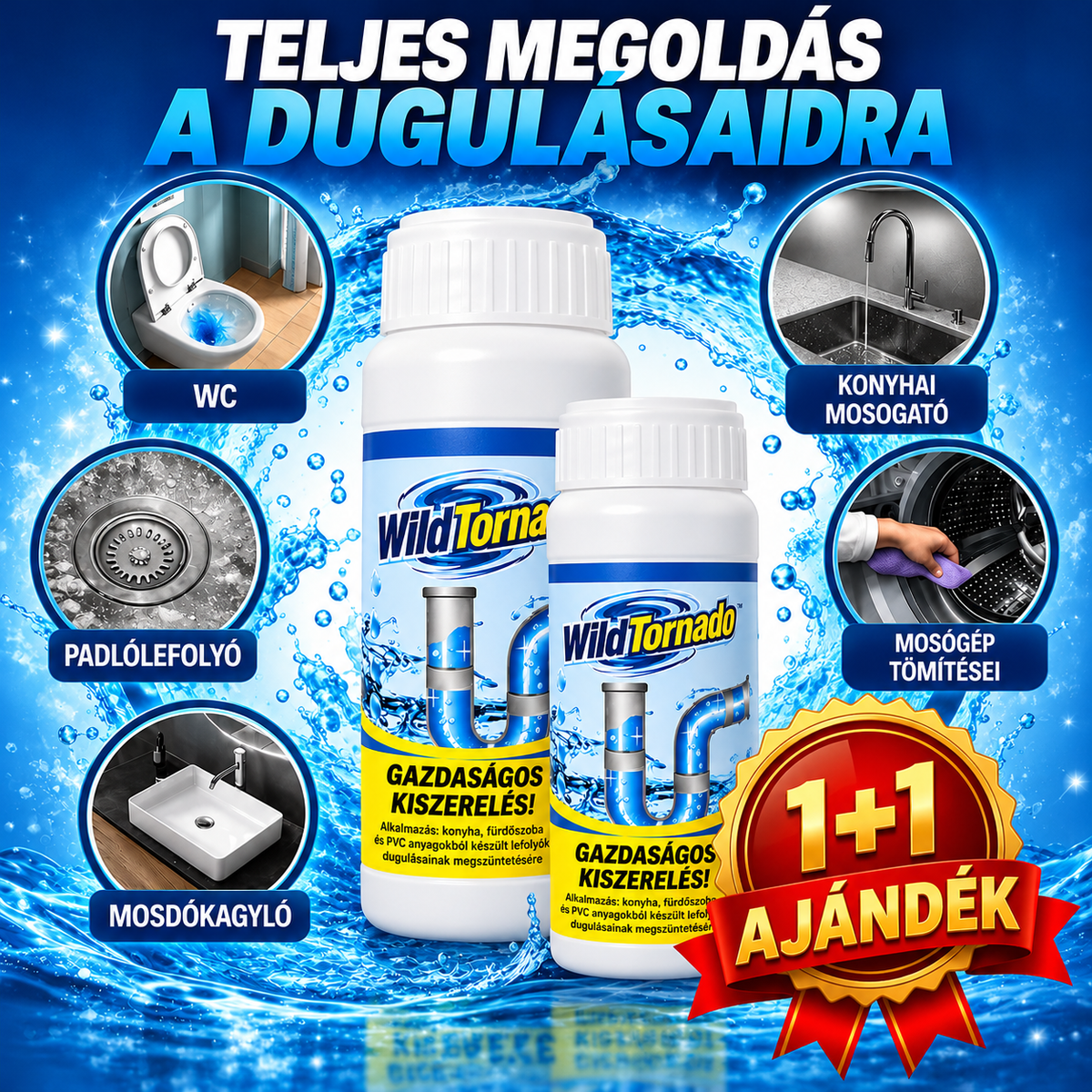 WildTornado – Erőteljes Lefolyótisztító Por 🧽 | 2 az 1-ben: Megszünteti a Dugulást és Tisztít – Csak Ma!